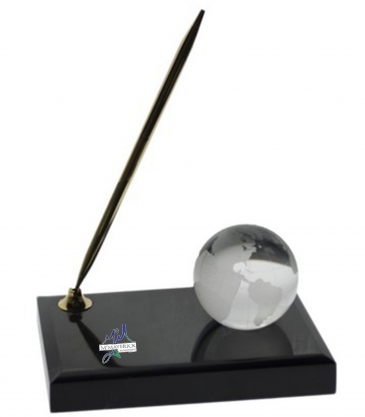 2" Optical Crystal Globe on Marble Base with Pen