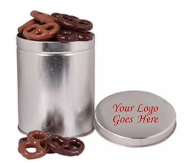 One Quart Tin with Choc Mini Pretzels