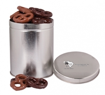 One Quart Tin with Choc Mini Pretzels