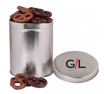 One Quart Tin with Choc Mini Pretzels