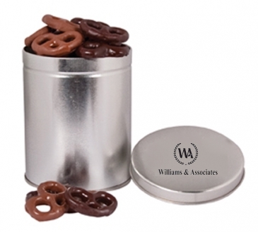 One Quart Tin with Choc Mini Pretzels