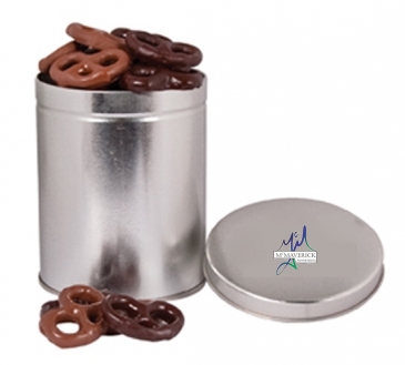 One Quart Tin with Choc Mini Pretzels