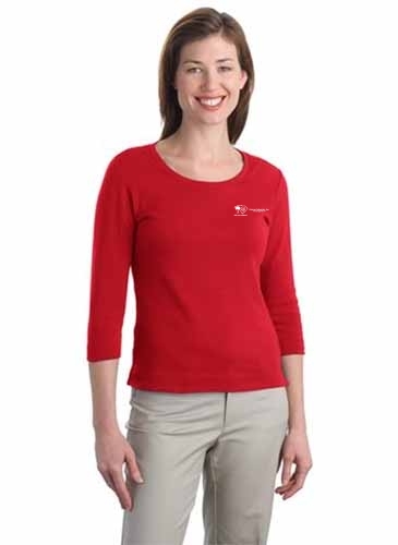 Ladies Modern Stretch Cotton 3/4-Sleeve Scoop Neck Shirt
