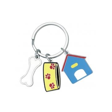 Key Chain With House, Bone & Bowl Charms