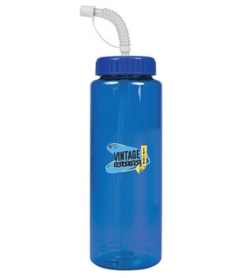 The Guzzler - 32 oz. Trans. Color Bottle-Straw Lid
