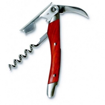 Straight Stainless Steel Corkscrew w/Rosewood Color Wood Inset