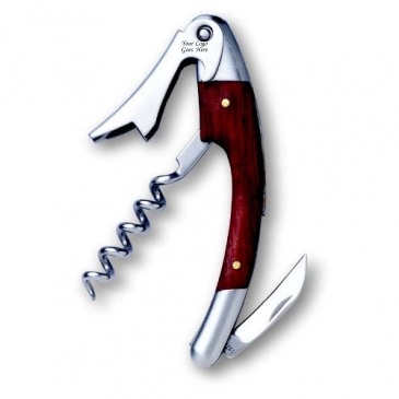 Curved Stainless Steel Corkscrew w/Burgundy Wood Inset