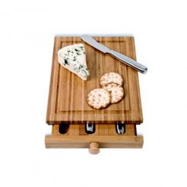 Bamboo 3 Cheese Tools Case w/Cutting Board