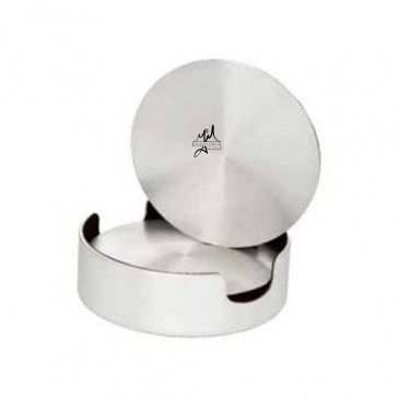 Set of 4 Aluminum Coasters w/Cushioned Base & Holder