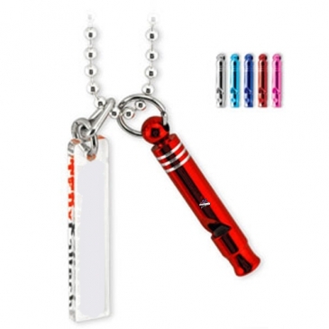 Laser Engraved Emergency Whistle w/ 30” Ball Chain