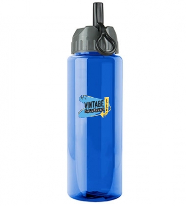 The Guzzler - 32 oz. Trans. Bottle- Flip Straw Lid