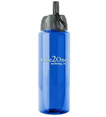 The Guzzler - 32 oz. Trans. Bottle- Flip Straw Lid