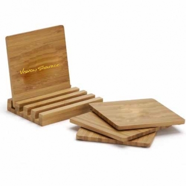 Bamboo Coasters: 4 Pc. Square Set with Stand