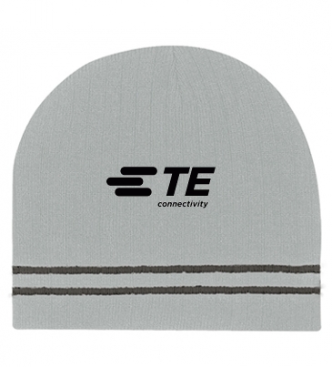 Ribbed Knit Beanie With Double Stripe_Embroidered