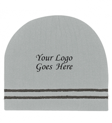 Ribbed Knit Beanie With Double Stripe_Embroidered