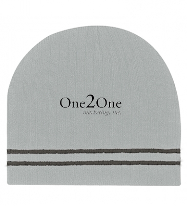 Ribbed Knit Beanie With Double Stripe_Embroidered