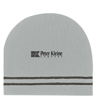 Ribbed Knit Beanie With Double Stripe_Embroidered