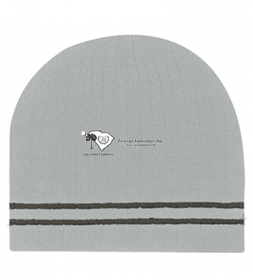 Ribbed Knit Beanie With Double Stripe_Embroidered