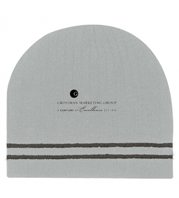 Ribbed Knit Beanie With Double Stripe_Embroidered