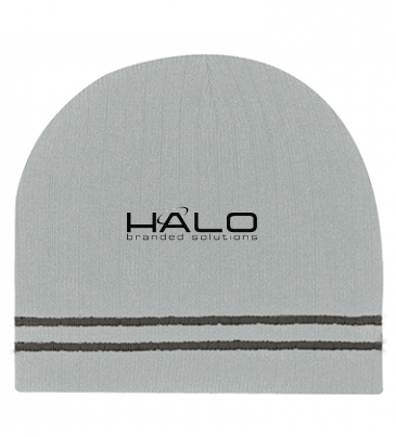 Ribbed Knit Beanie With Double Stripe_Embroidered