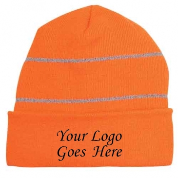 Knit Cuff Beanie With Reflective Stripes_Embroidered