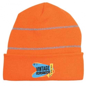 Knit Cuff Beanie With Reflective Stripes_Embroidered