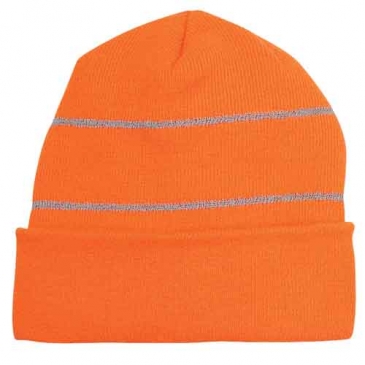 Knit Cuff Beanie With Reflective Stripes_Embroidered