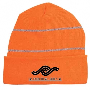 Knit Cuff Beanie With Reflective Stripes_Embroidered
