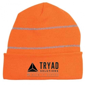 Knit Cuff Beanie With Reflective Stripes_Embroidered