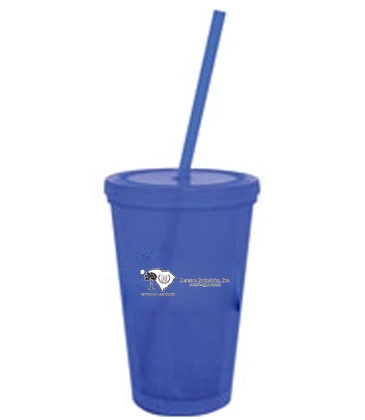 16 Oz. Double Wall Tumbler W/snap On Lid & Straw