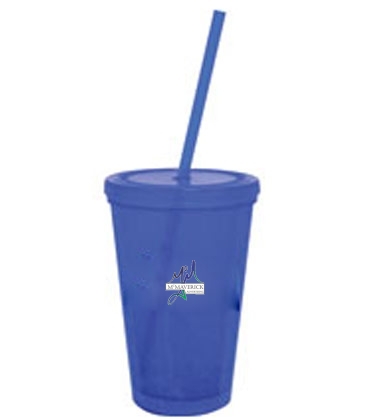 16 Oz. Double Wall Tumbler W/snap On Lid & Straw