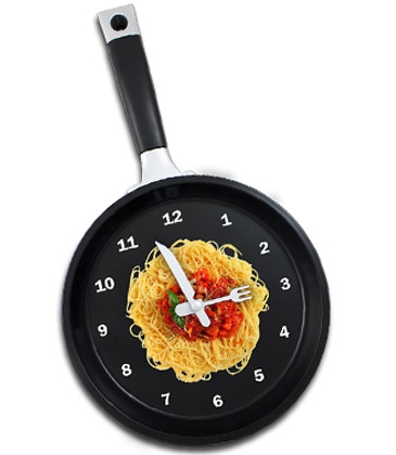 Frying Pan Clock With Spaghetti Graphic