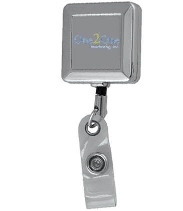 "HAMILTON" 32" Cord Square Chrome Solid Metal Retractable Badge R