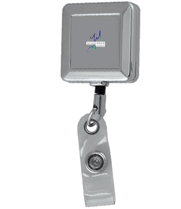 "HAMILTON" 32" Cord Square Chrome Solid Metal Retractable Badge R