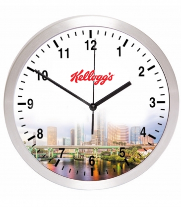 10 Brushed Metal Wall Clock with Glass Lens