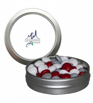 Candy Window Tin Short Round - Corporate Color Chocolates