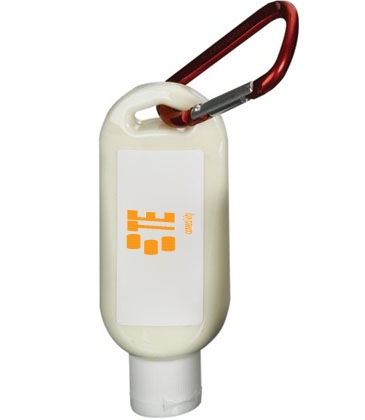 Custom 1.9 oz SPF 50 Sunscreen in Clear Bottle with Carabiner