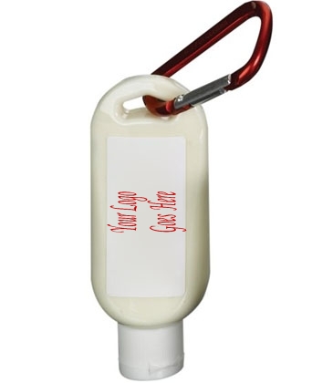 Custom 1.9 oz SPF 50 Sunscreen in Clear Bottle with Carabiner
