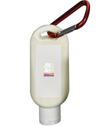 Custom 1.9 oz SPF 50 Sunscreen in Clear Bottle with Carabiner