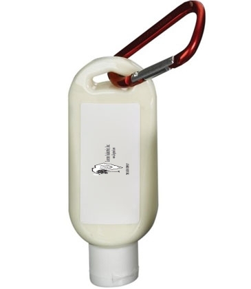 Custom 1.9 oz SPF 50 Sunscreen in Clear Bottle with Carabiner