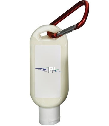 Custom 1.9 oz SPF 50 Sunscreen in Clear Bottle with Carabiner