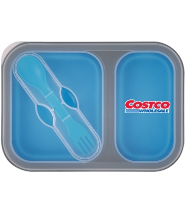 Collapsible 2-Section Food Container With Dual Utensil