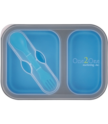 Collapsible 2-Section Food Container With Dual Utensil