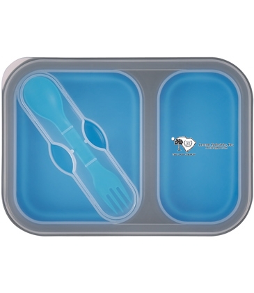 Collapsible 2-Section Food Container With Dual Utensil