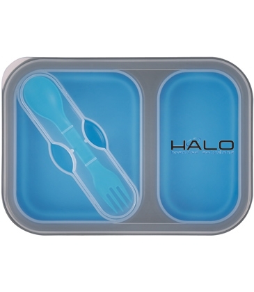 Collapsible 2-Section Food Container With Dual Utensil