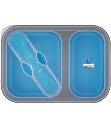 Collapsible 2-Section Food Container With Dual Utensil