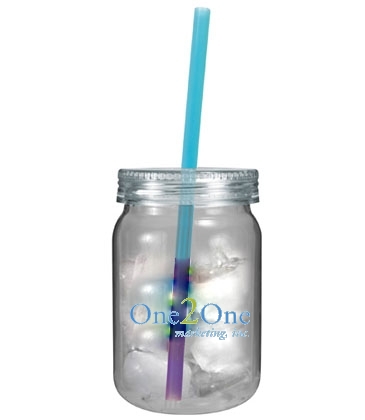 24 oz. Plastic Mason Jar with Mood Straw, Full Color Digital
