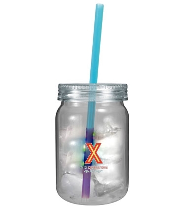 24 oz. Plastic Mason Jar with Mood Straw, Full Color Digital