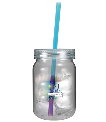 24 oz. Plastic Mason Jar with Mood Straw, Full Color Digital