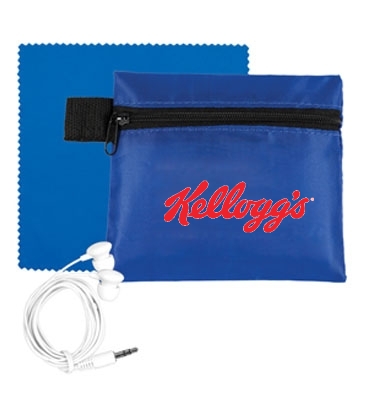 Mobile Tech Earbud Kit with Microfiber Cleaning Cloth In Zipper P